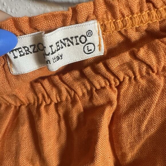 Terzo Millennio Italy Orange Size L Linen Tunic Top Shirt Blouse Women's Summer - Picture 4 of 7